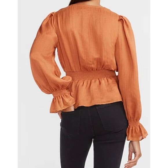 NWT Express Textured Satin Smocked Peplum Top - Picture 15 of 15